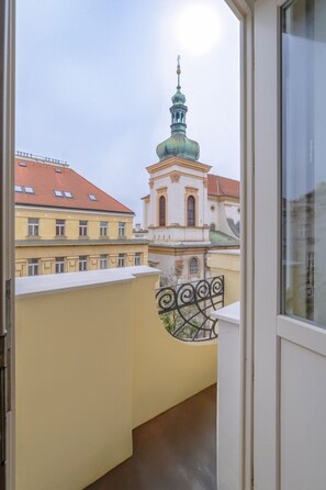 Interior - Chic Navy Studio with Balcony & Church View (Prague)