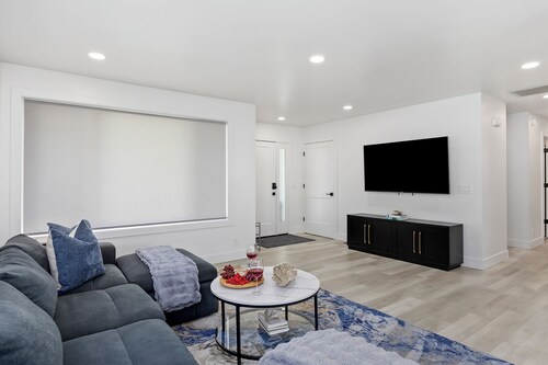 Sleek modern design meets peaceful retreat for a comfortable stay.