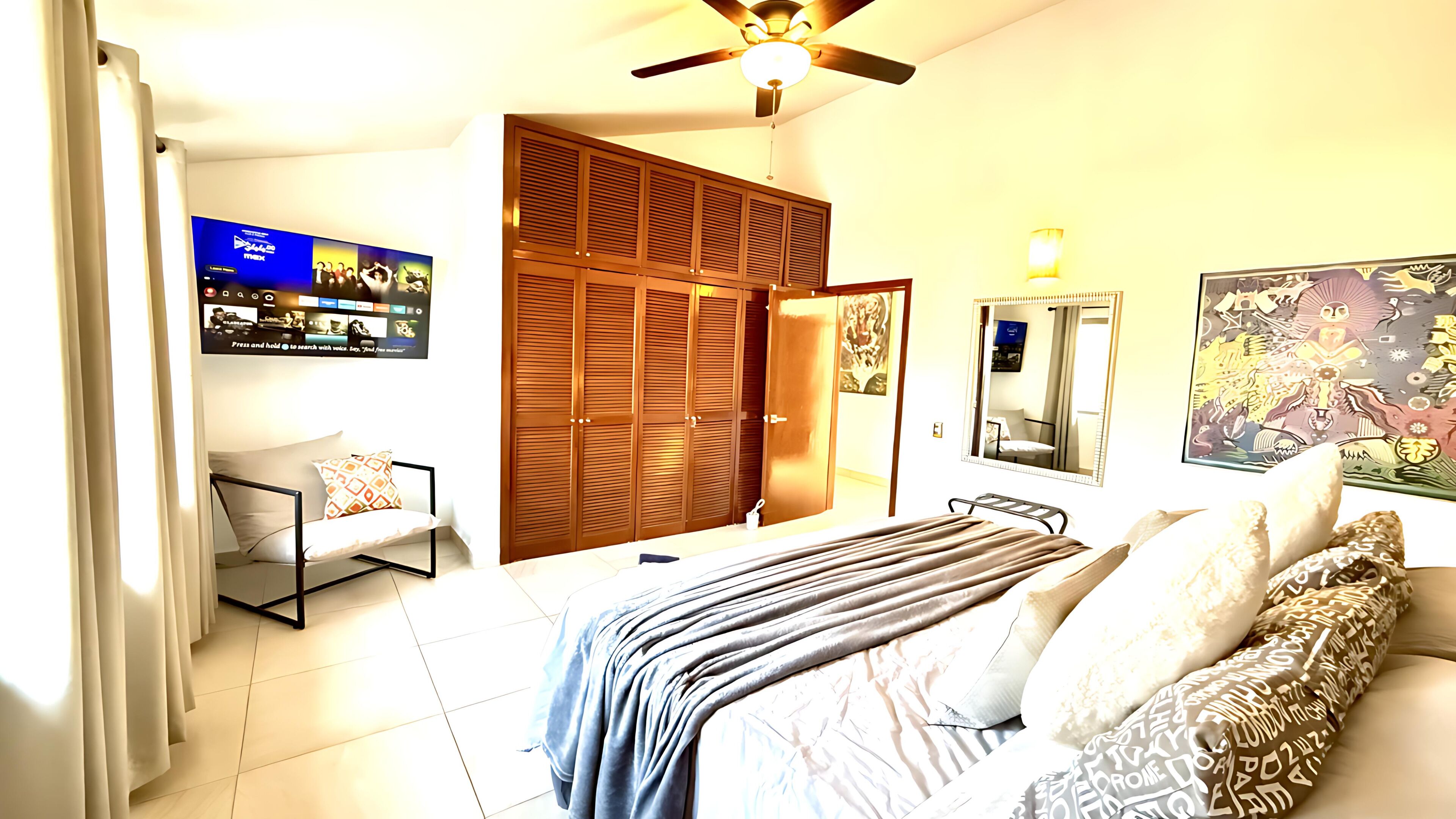 3 bedrooms, iron/ironing board, internet, bed sheets