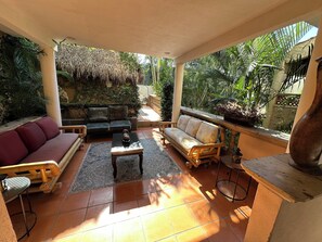 Terrace/patio - Romantic Studio Palapa w/AC, Pool View & one block from the beach (BUCERIAS)