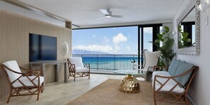 Luxury Apartment, Lanai, Ocean View | Living room | 55-inch Smart TV with cable channels