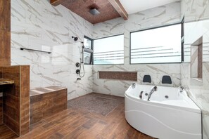 Shower, jetted bath, hair dryer, towels - Exclusive French Polynesian Inspired Ocean View Villa (Tower Isle)