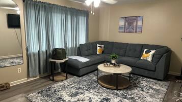 Smart TV, fireplace, music library