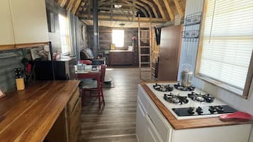 Fridge, stovetop, cookware/dishes/utensils, lobster pot