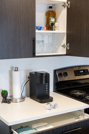 Fridge, microwave, stovetop, dishwasher