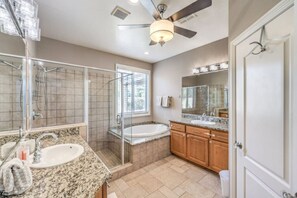 Hair dryer, towels, toilet paper