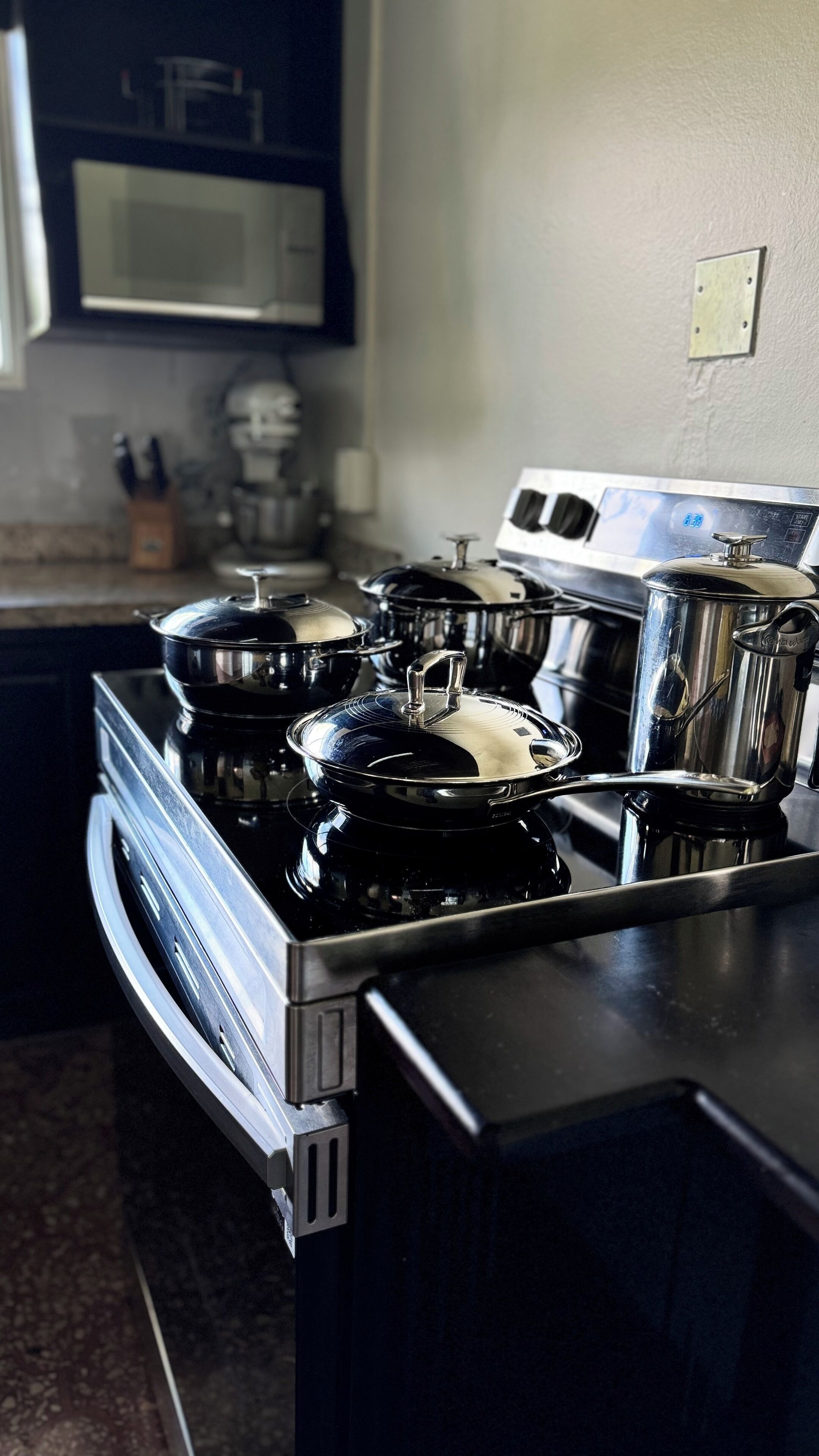 Frigorífico, microondas, horno y placa de cocina