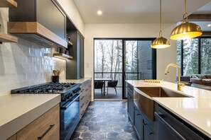 Fridge, microwave, oven, stovetop - NEW! Chalet Forena | 4 Bedrooms | Hot Tub, Garage, Firepit & Private Secluded Chalet (La Conception)