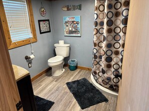 Shower, hair dryer, towels, soap -  Mini-Lodge at Grand Lake, OK (Afton)