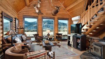 Una Smart TV, una chimenea, un reproductor de DVD, libros