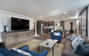 Smart TV, fireplace, DVD player, books