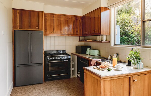 Fridge, microwave, oven, toaster