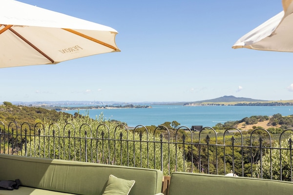 View of Rangitoto from Mudbrick Vineyard. A walk away from the bach