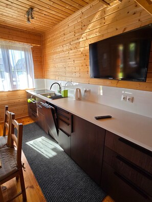 Fridge, microwave, coffee/tea maker, electric kettle