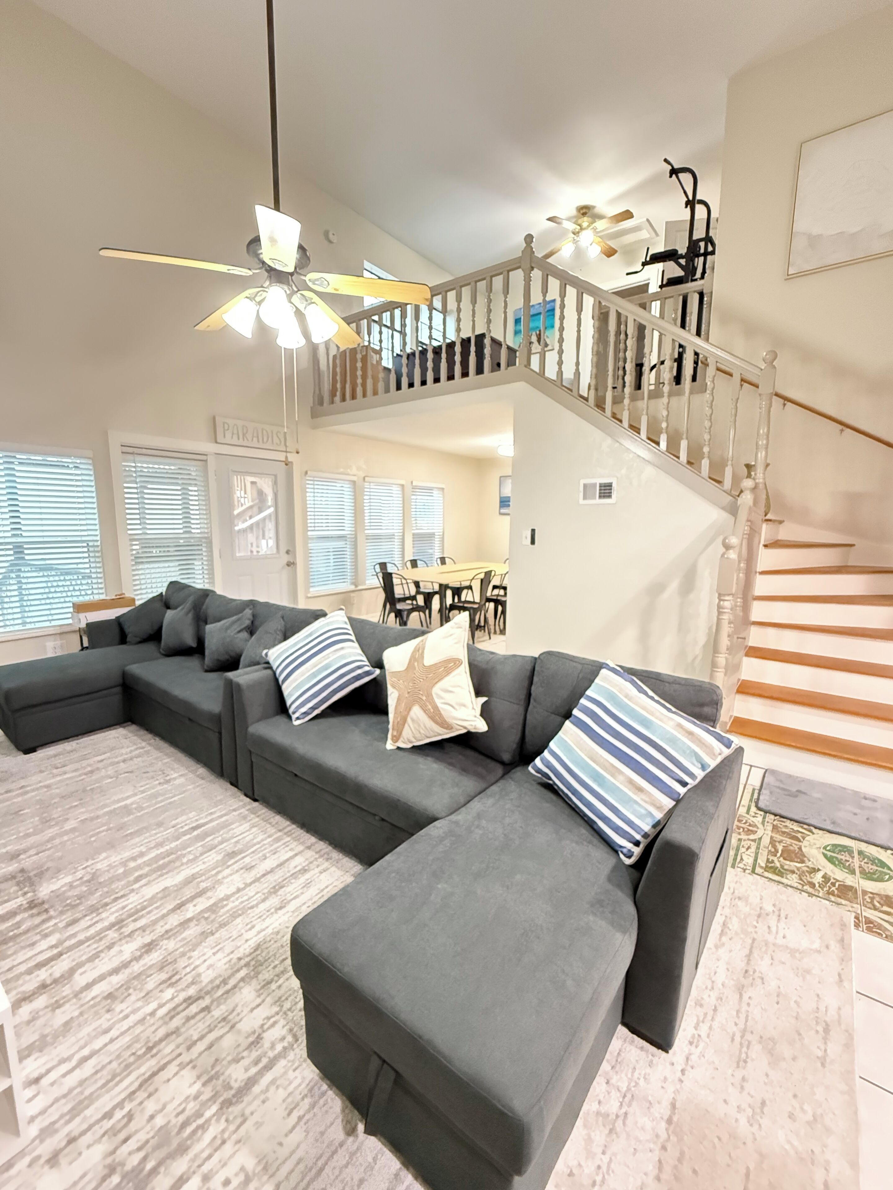 Smart TV, fireplace, foosball