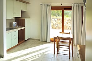 Fridge, microwave, high chair