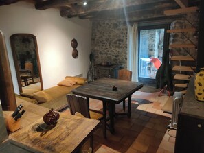 Fireplace, table tennis, books