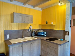 Fridge, microwave, coffee/tea maker