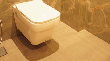 Bidet, jabón, shampoo, papel higiénico