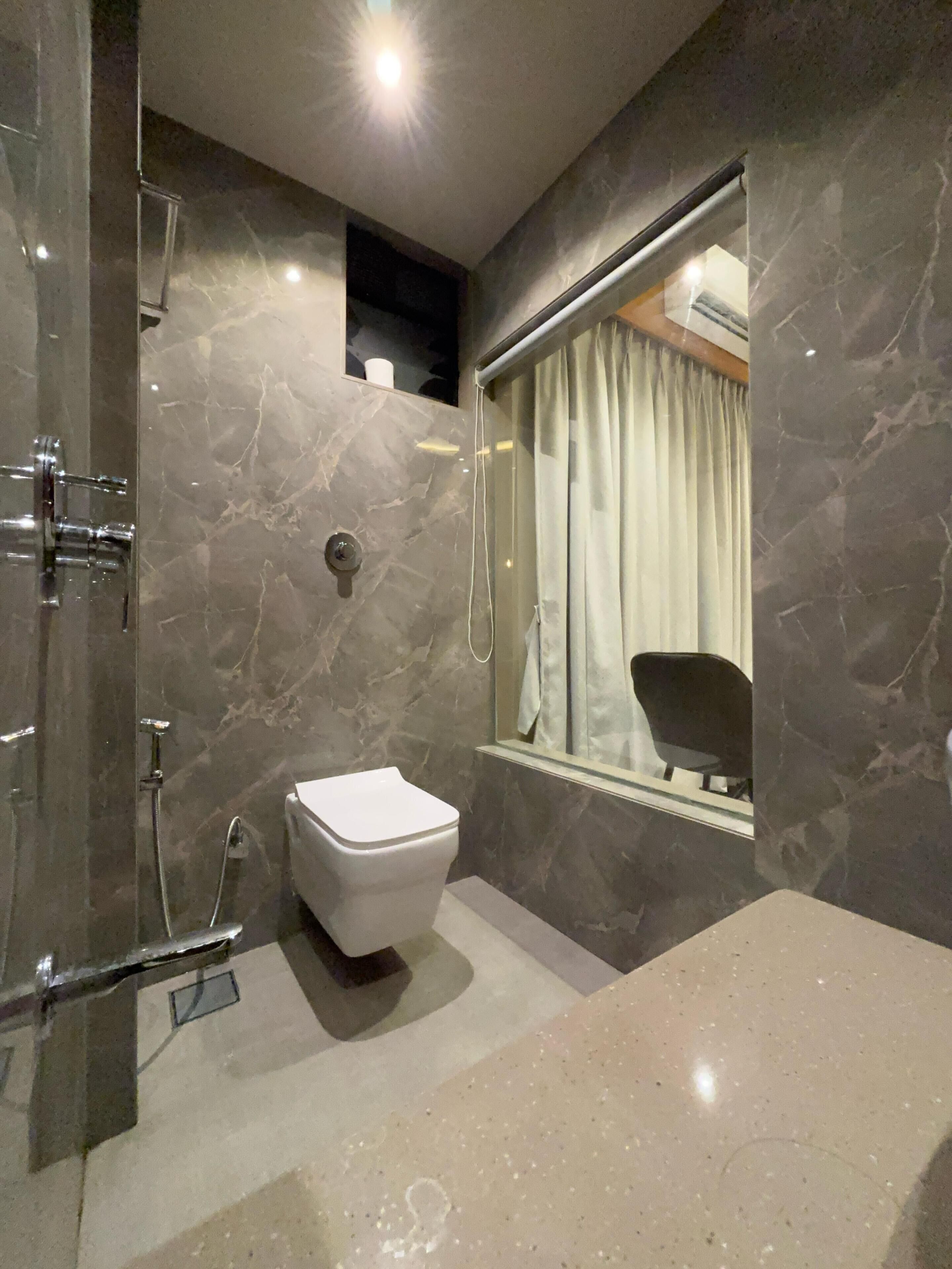 Bidet, soap, shampoo, toilet paper