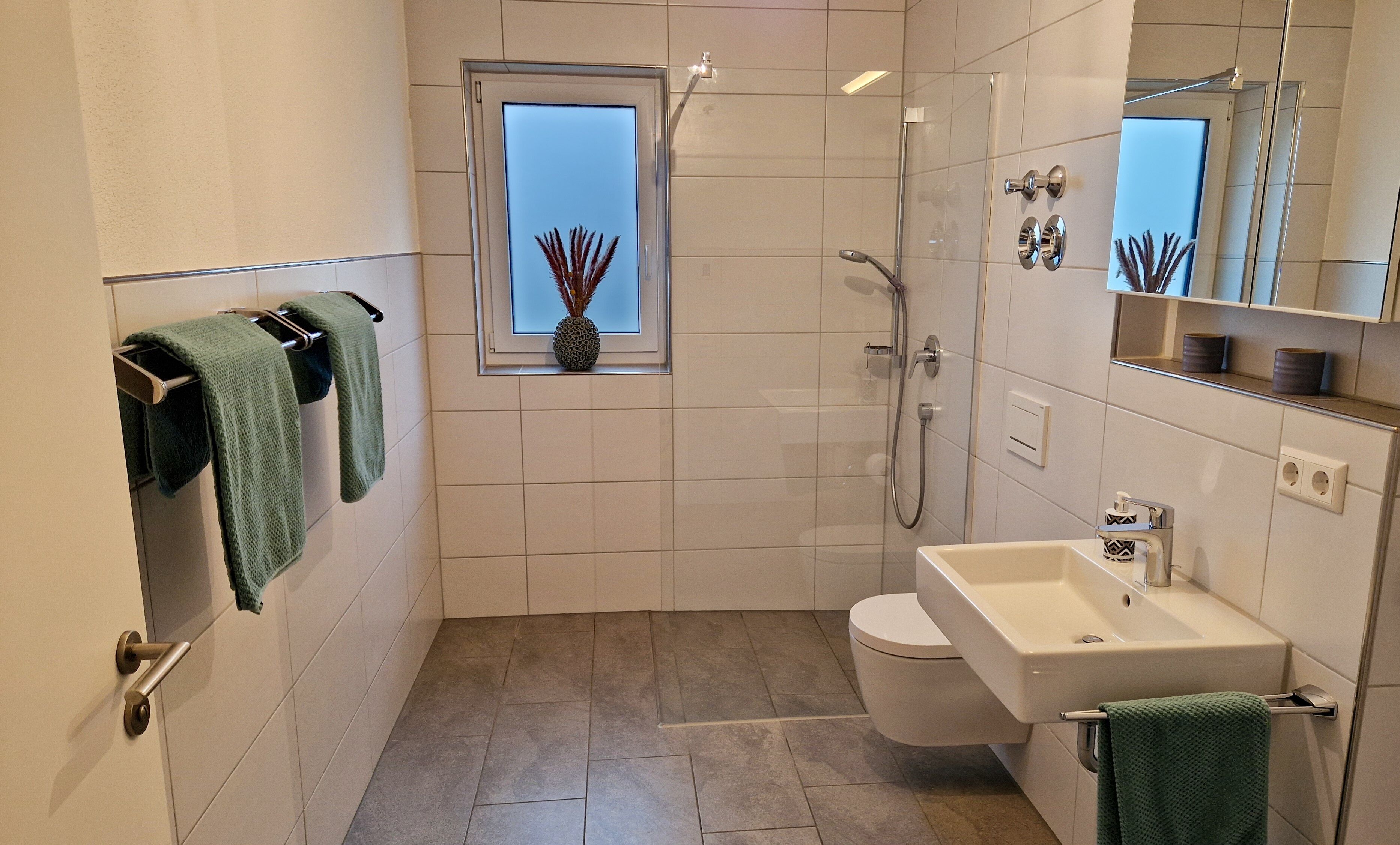 Ducha, toallas, jabón y papel higiénico