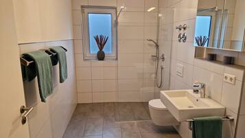 Ducha, toallas, jabón y papel higiénico