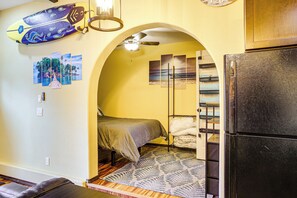 Apartment (0 Bedroom) | Interior - Electric Fireplace: Central Coeur D'alene Studio! (Coeur d'Alene)