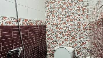 Shower, towels, soap, shampoo