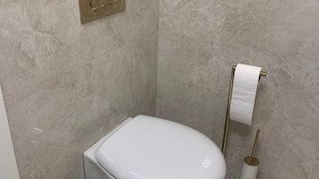Hair dryer, slippers, towels, soap