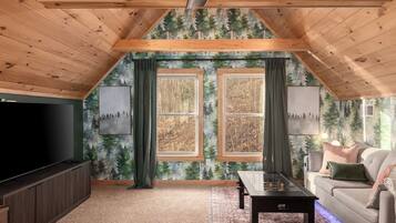 Smart TV, fireplace, foosball, table tennis