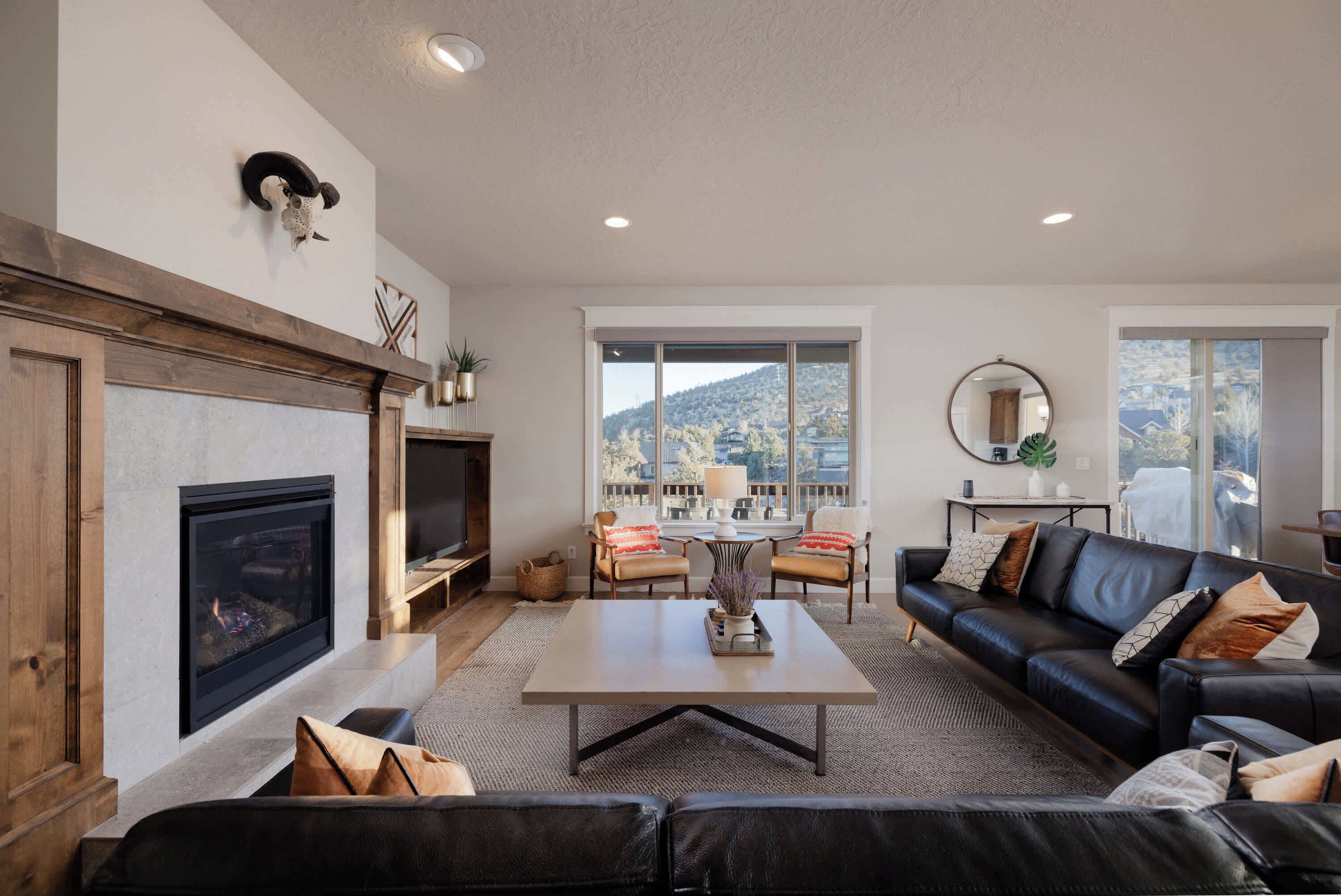 House, Multiple Beds, Patio, Mountain View (Elevated Escape EC) | Living area | 50-inch flat-screen TV with digital channels, fireplace