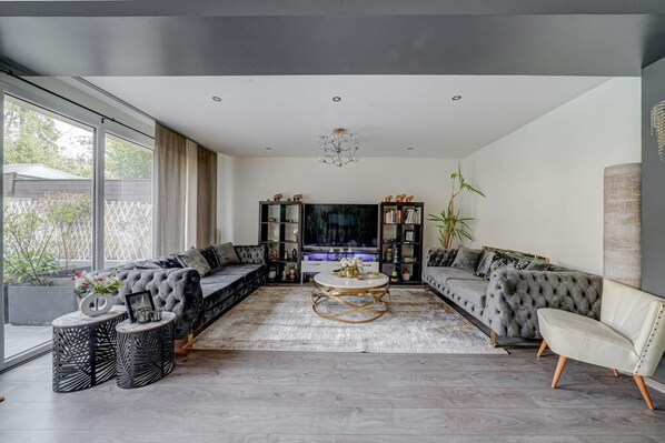 Smart TV, fireplace, video games, computer monitors