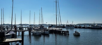 Fisherman's chic "Die Bude" at the port of Maasholm