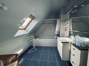 Shower, hair dryer, toilet paper