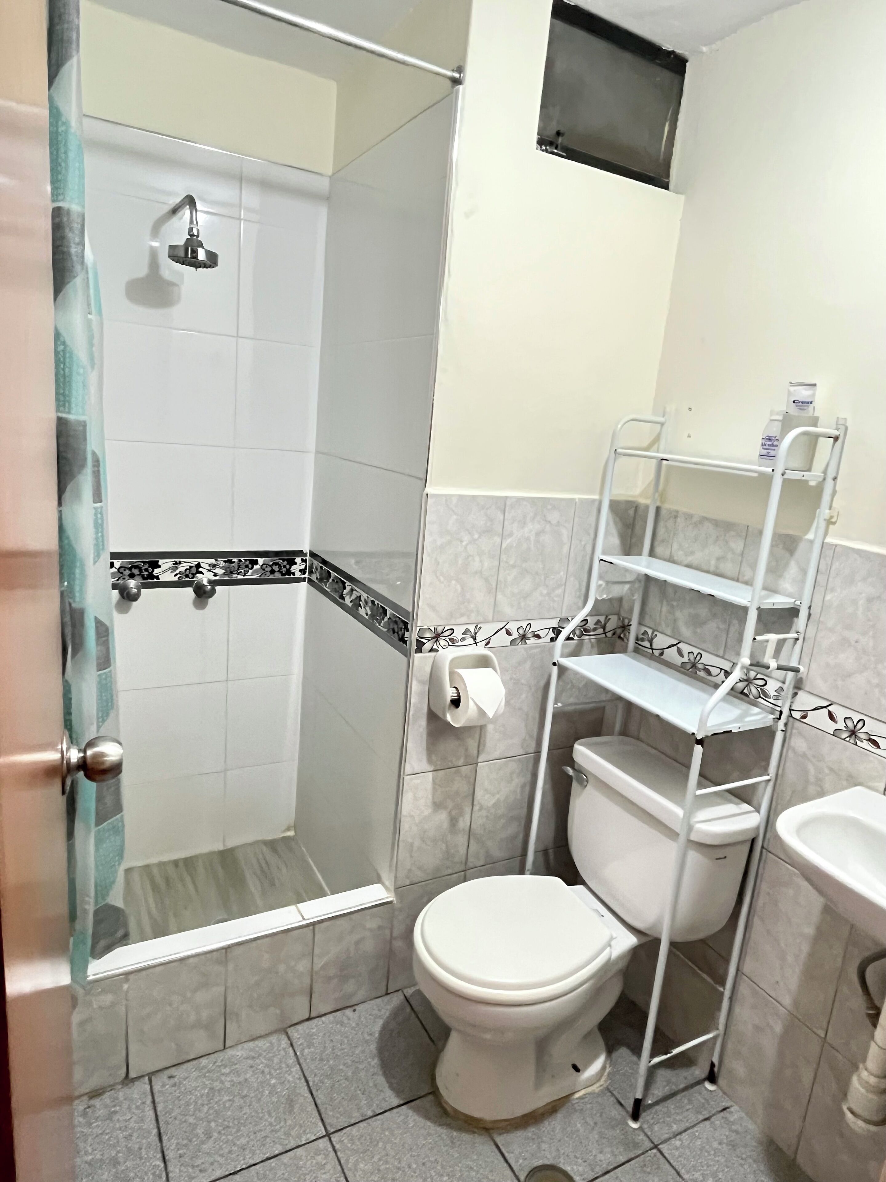Secador de cabelo, toalhas de banho, sabonete, papel higiênico