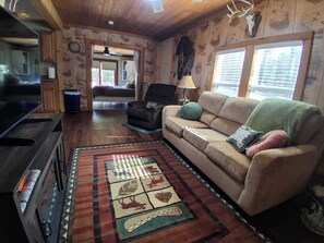 TV, fireplace, books - Whitetail Woods Cabin (Seymour)