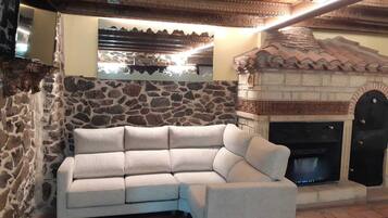 Télévision, cheminée, lecteur de DVD