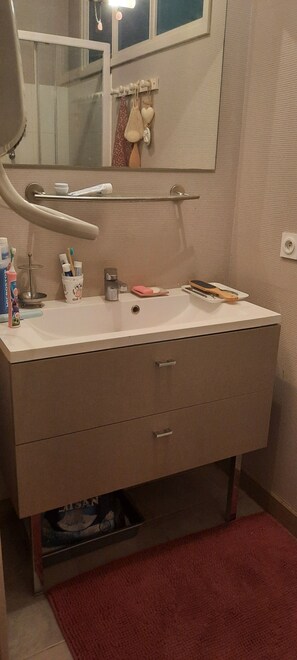 Shower, hair dryer, towels, soap - Large, charming and comfortable apartment in the city center with parking space  (Villefranche-de-Rouergue)