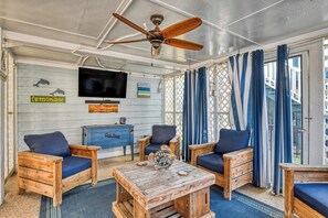 TV - Sun, Sand, and Serenity - 3 Bedroom Dog Friendly Cottage Steps from the Beach (Garden City Beach)