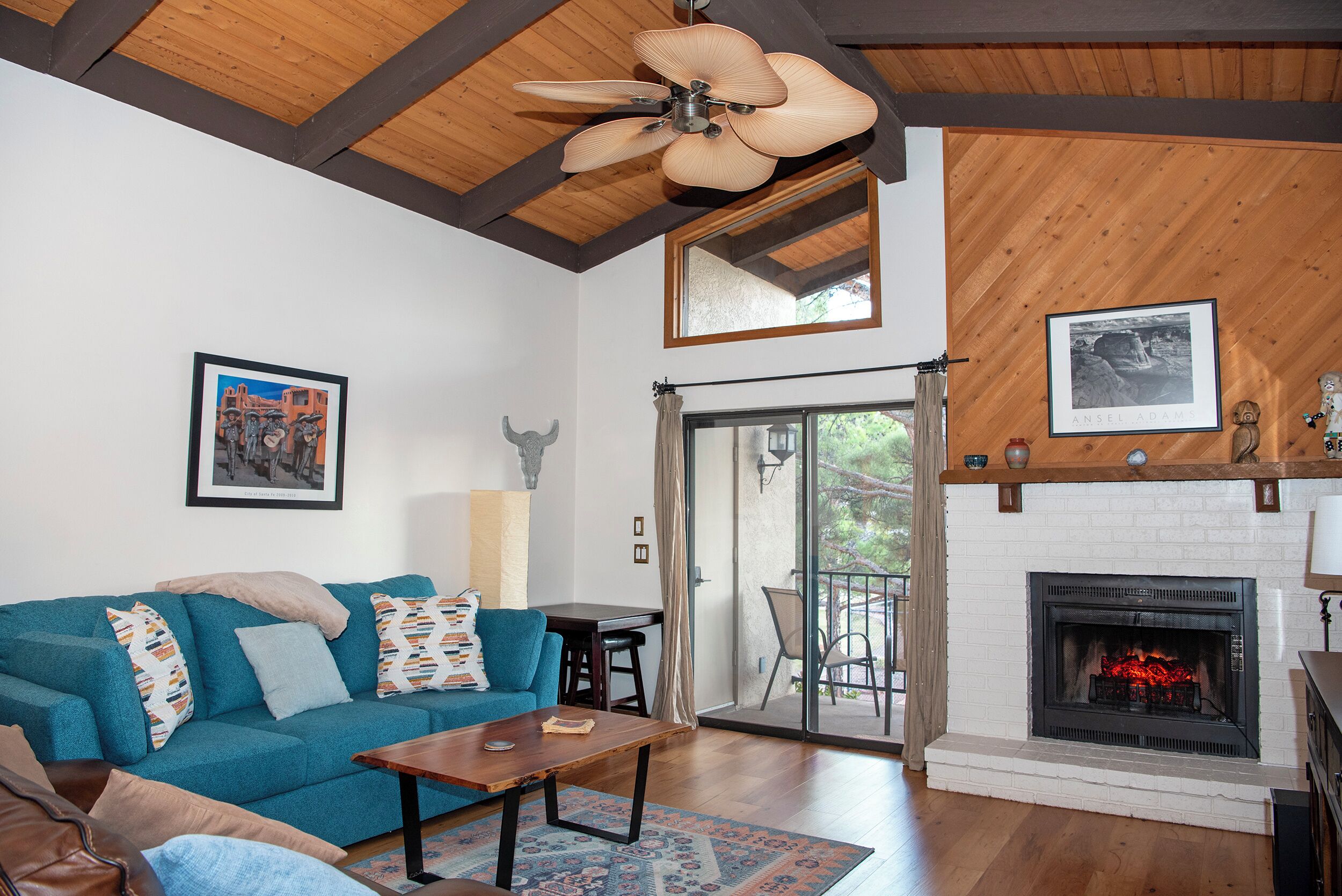 智能电视、壁炉、DVD 播放器、书