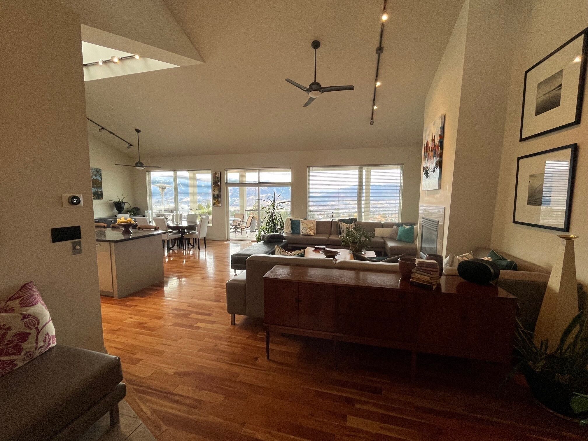 Smart TV, chimenea, libros y monitor de computadora 