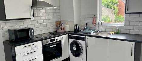 Fridge, microwave, oven, electric kettle