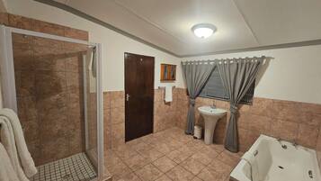 Hair dryer, bidet, towels, soap