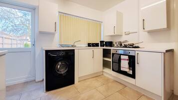 Fridge, microwave, oven, toaster