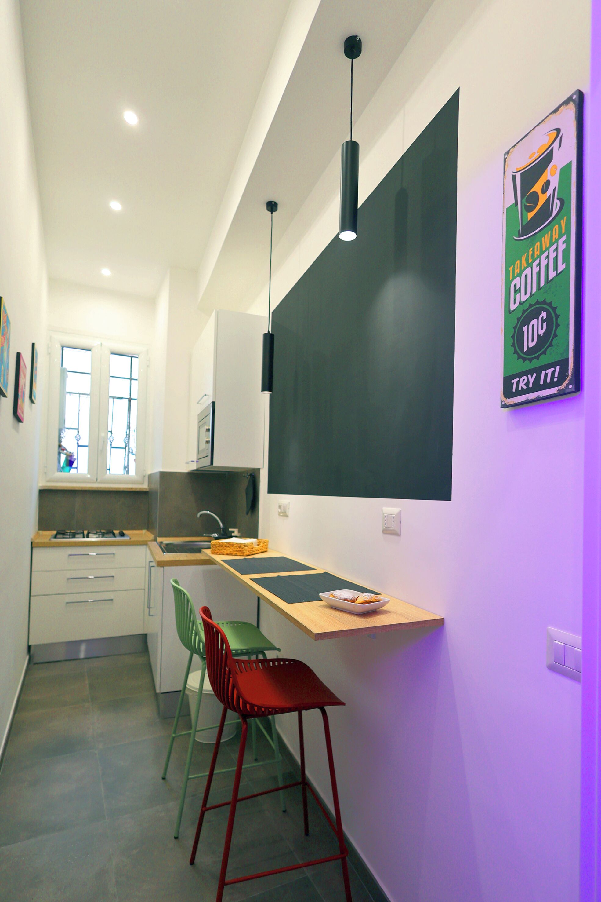 Mini-fridge, microwave, oven, stovetop