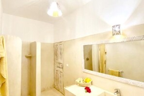Douche, séchoir à cheveux, bidet, serviettes fournies