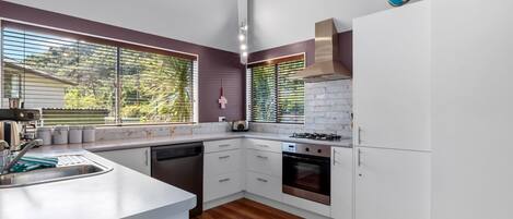 Fridge, microwave, dishwasher, coffee/tea maker