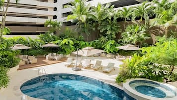 Outdoor pool, pool umbrellas