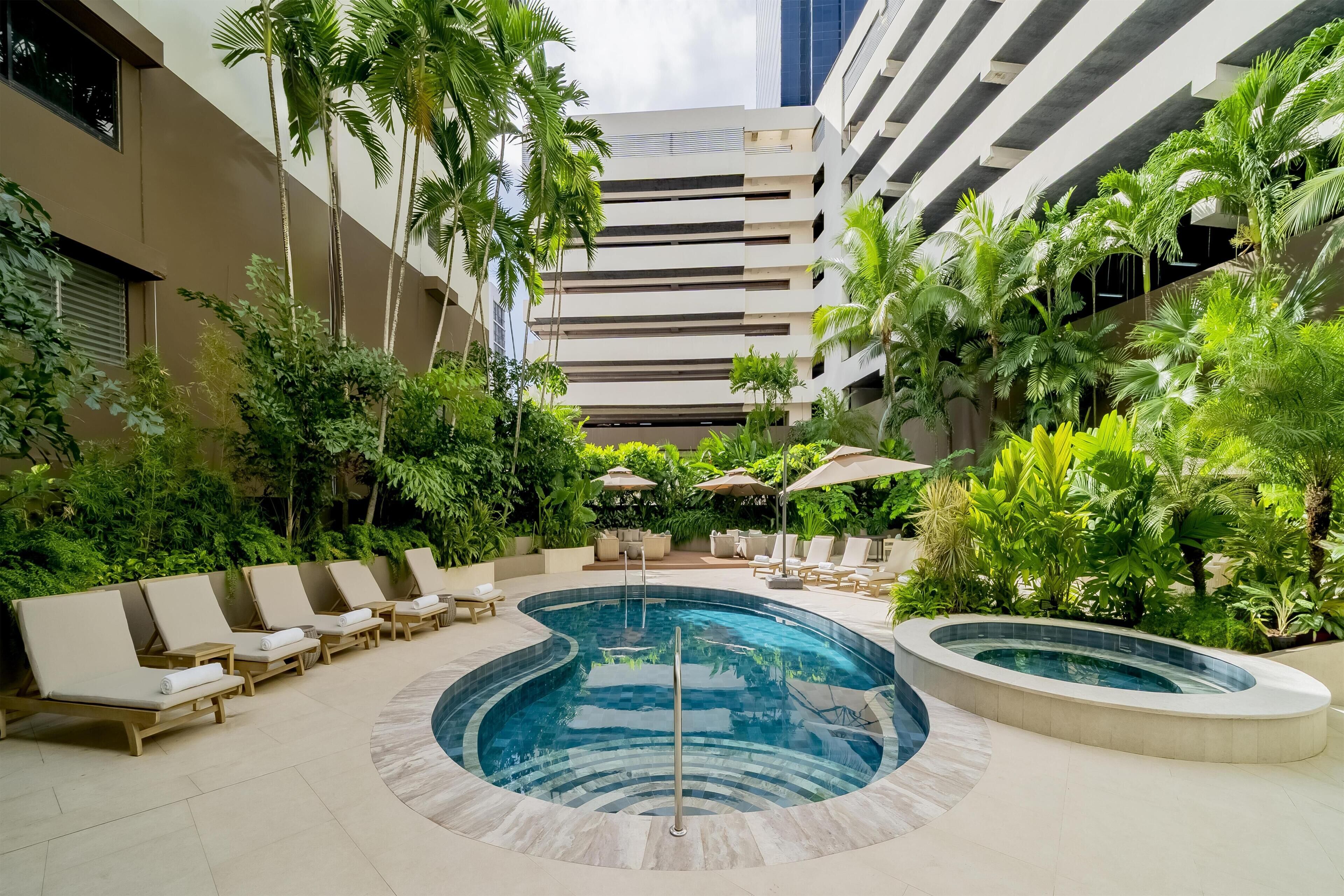 Outdoor pool, pool umbrellas