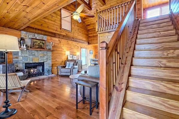 Smart TV, fireplace, DVD player, books